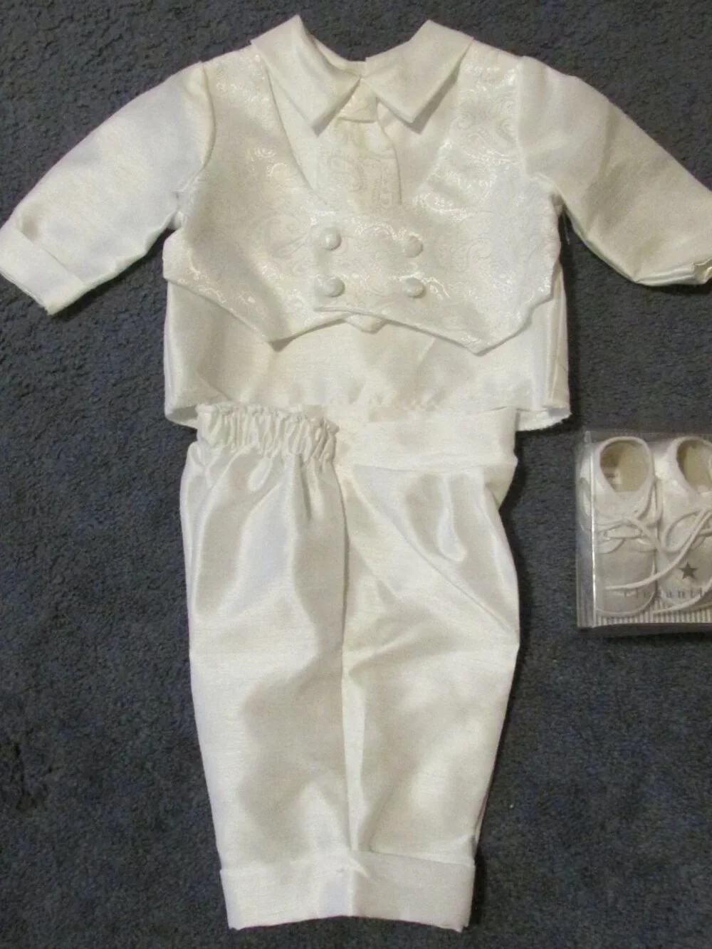 NEW Boys Newborn 0/3 Mo Baptism Christening Vest Shirt/Pants Outfit & Shoes